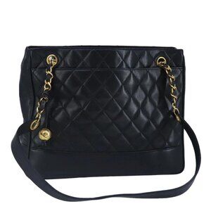 CHANEL Matelasse Chain Shoulder Bag Lamb Skin Black Gold